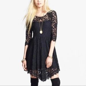 black tie wedding guest dress rental Free People Black Floral So Sweetly Midi Dress UK S – Reliked main image 1